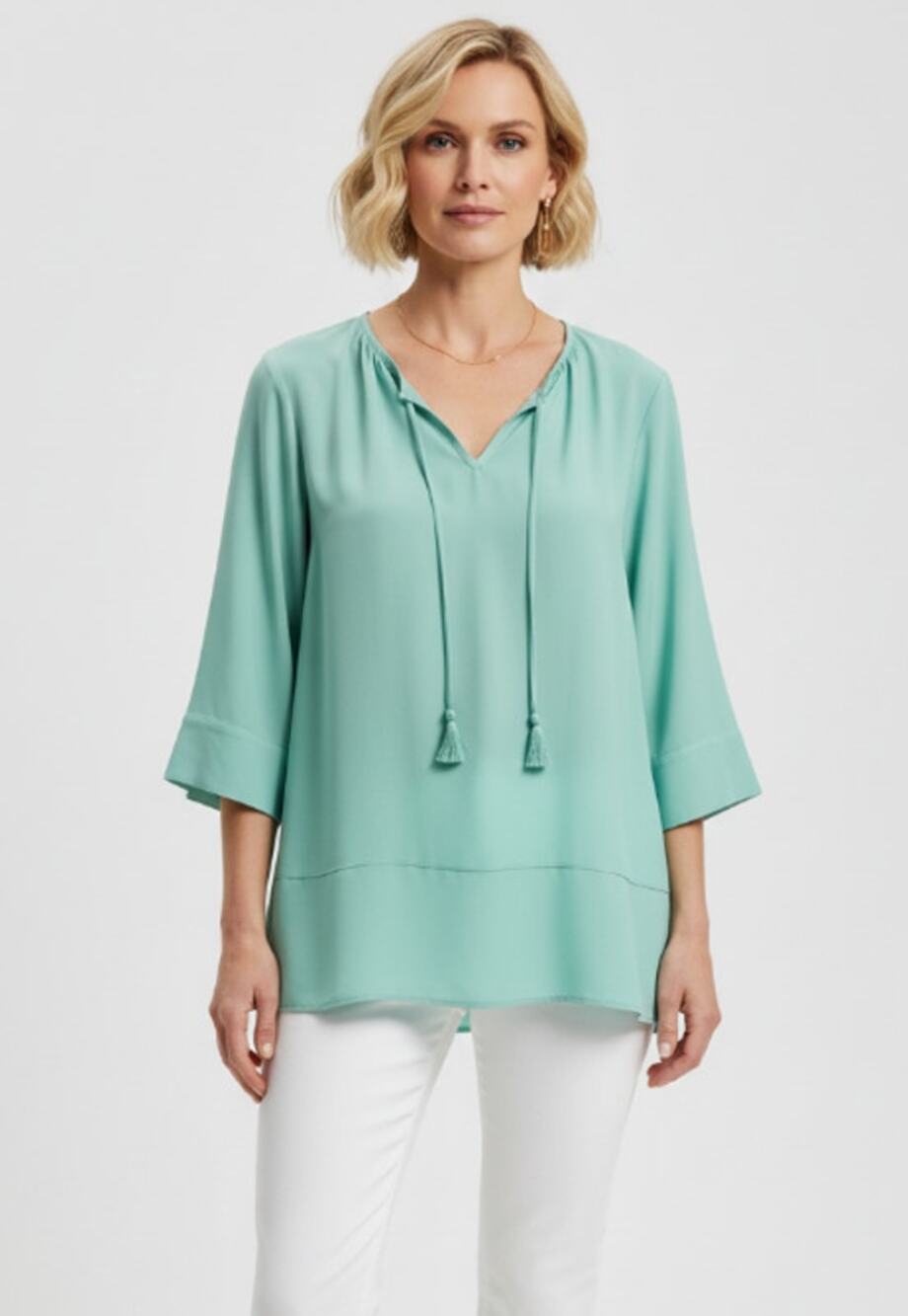 Chico's Cut Away Tassel Tunic Top 3/4 Sleeve Blouse Women's Size 3 XLarge